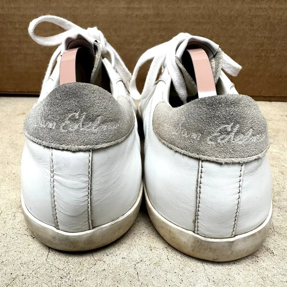 Sam Edelman Aubrie Sneakers Suede Leather Lace Up Perforated White Greige 7.5M